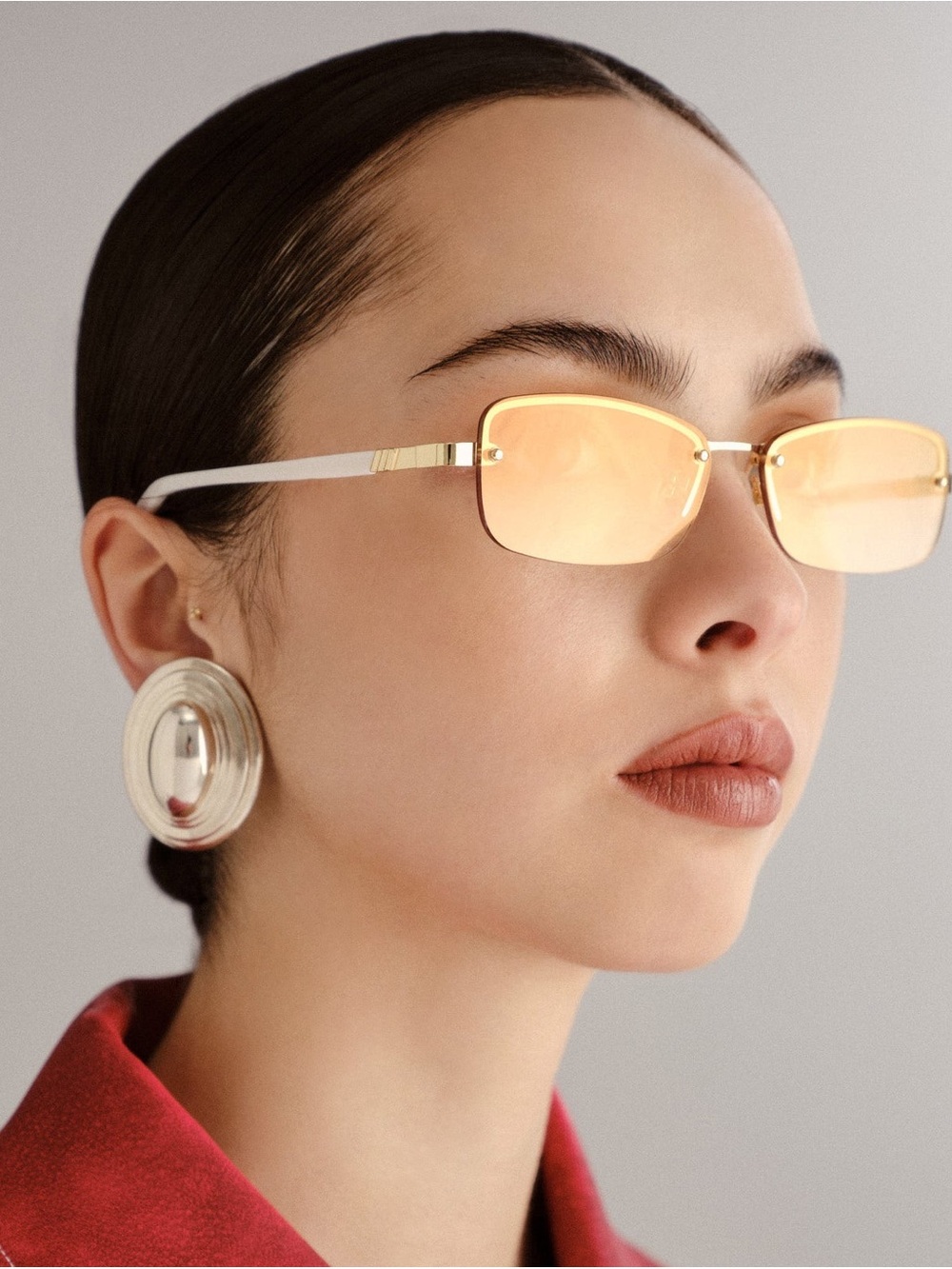 Le Specs Gold Rim Sunglasses. Gold and Cream Ear-bands w/ Gold Gradient Lenses